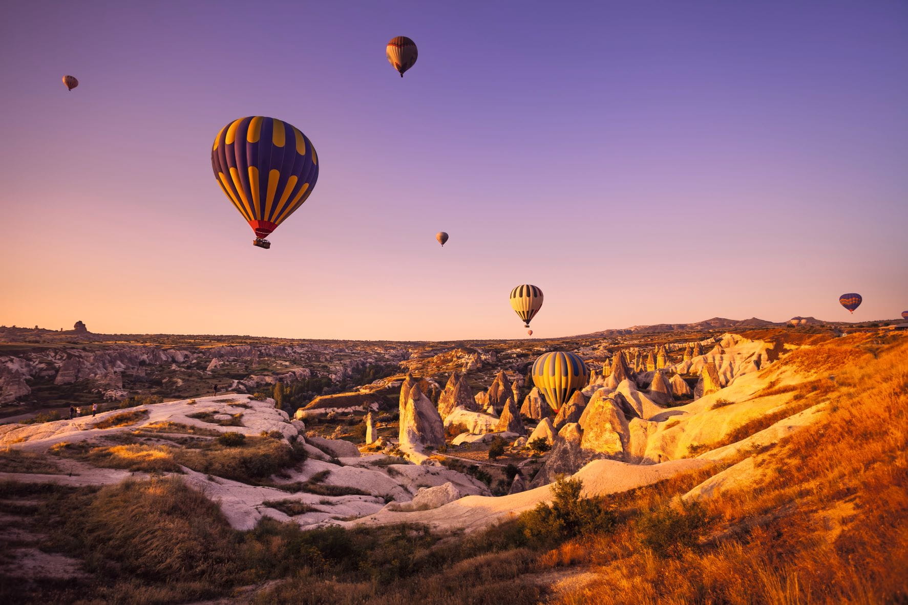 Image of balloons at sunset