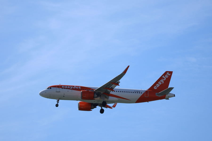 EasyJet aeroplane against blue sky