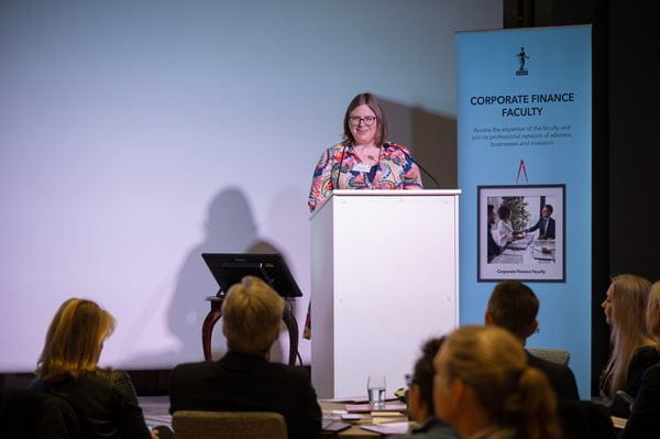 Louise Hunter speaking at HR due diligence guideline launch