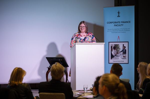 Louise Hunter speaking at HR due diligence guideline launch