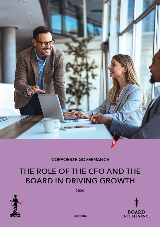Report cover image of the role of the cfo and the board in driving growth