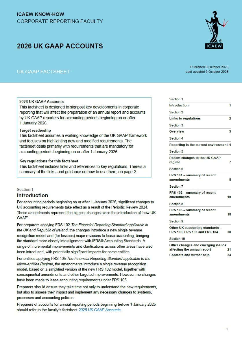 Front cover of 2025 UK GAAP Accounts factsheet