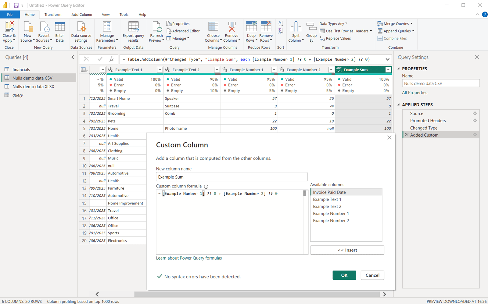Screenshot of coalesce feature