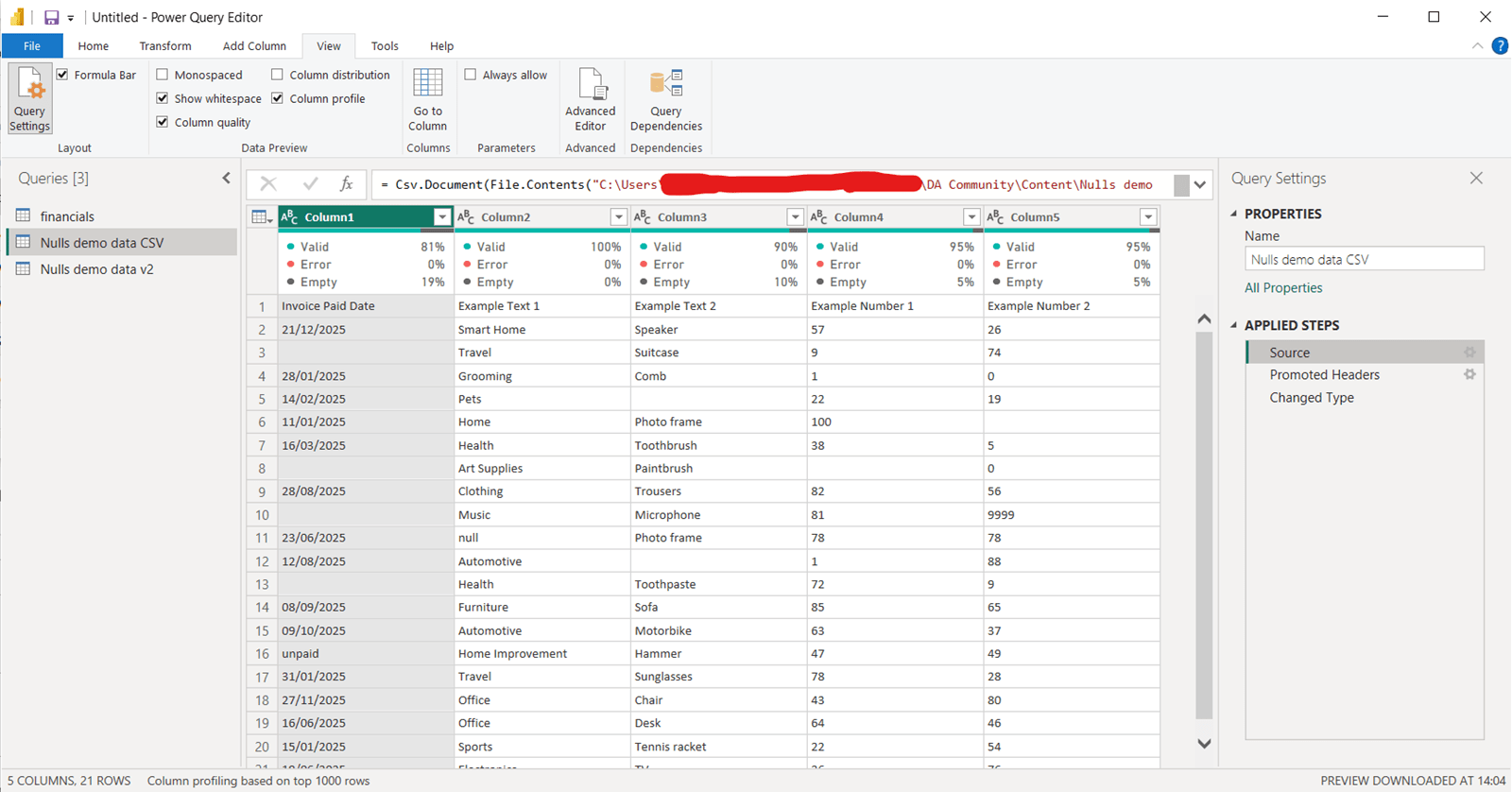 Example of blanks in Power BI