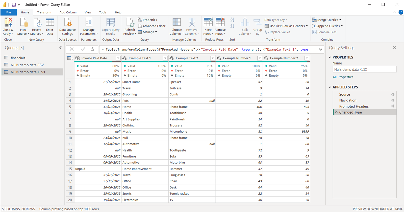 Example of importing from Excel
