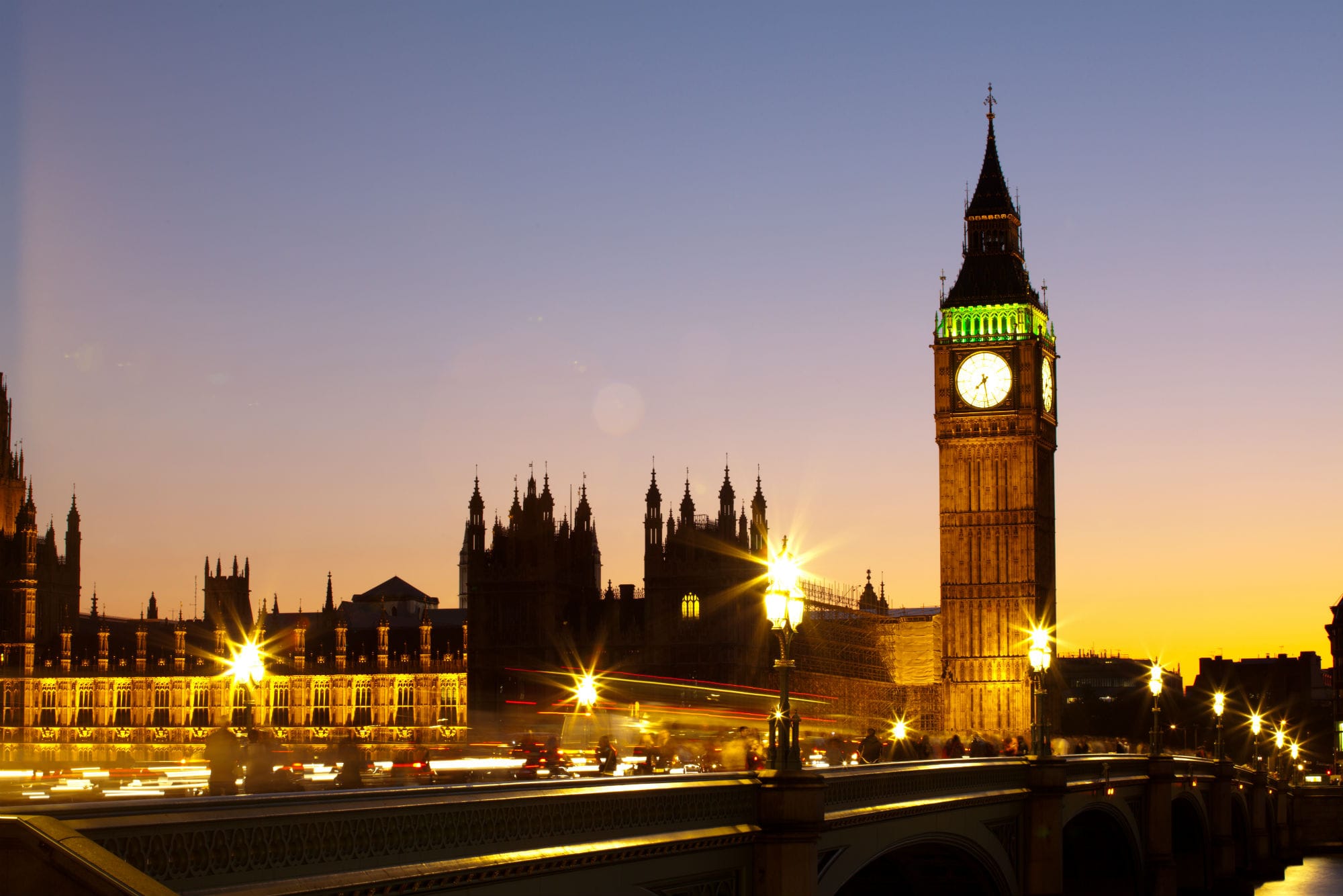 Image of UK parliamentary building at sunset