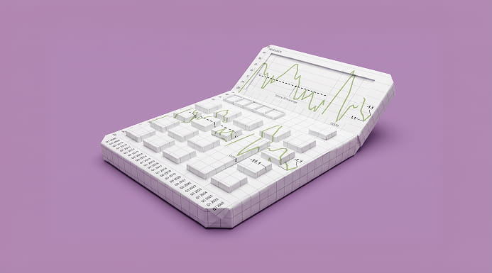 Illustration of a calculator made from charted material representing the banking, insurance and finance sector.