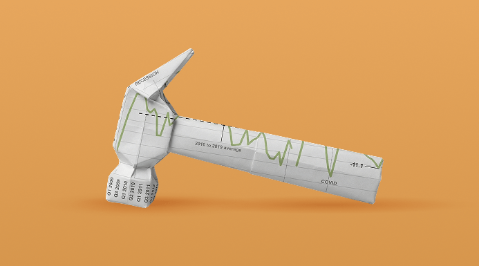 Illustration of a hammer made from charted material representing the construction sector.