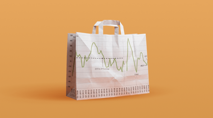 Illustration of a shopping bag made from charted material representing the retail sector.