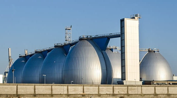 Gas storage tanks in the harbour area in Hamburg, Germany