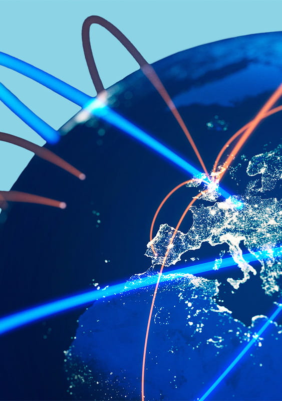 world planet earth globe circles rays of light blue international trade ICAEW economy business