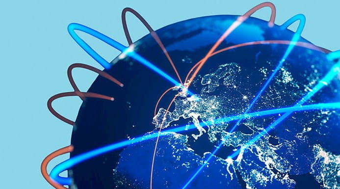 world planet earth globe circles rays of light blue international trade ICAEW economy business