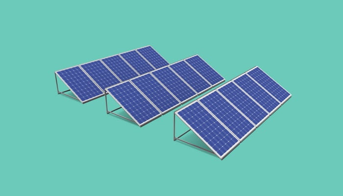 Solar panels on teal background