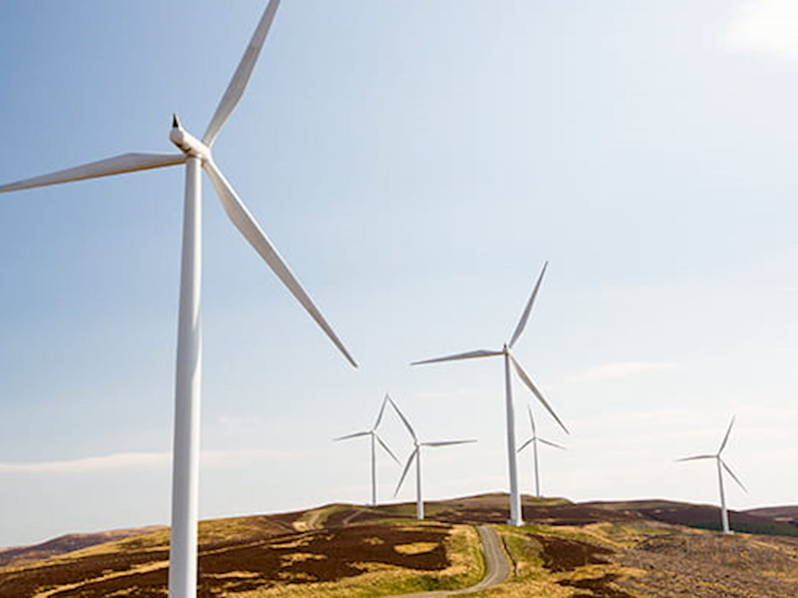 Wind turbines on a hilly landscape
