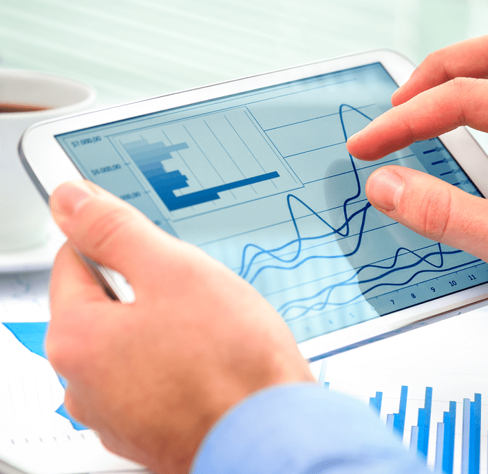 Tablet computer showing graphs