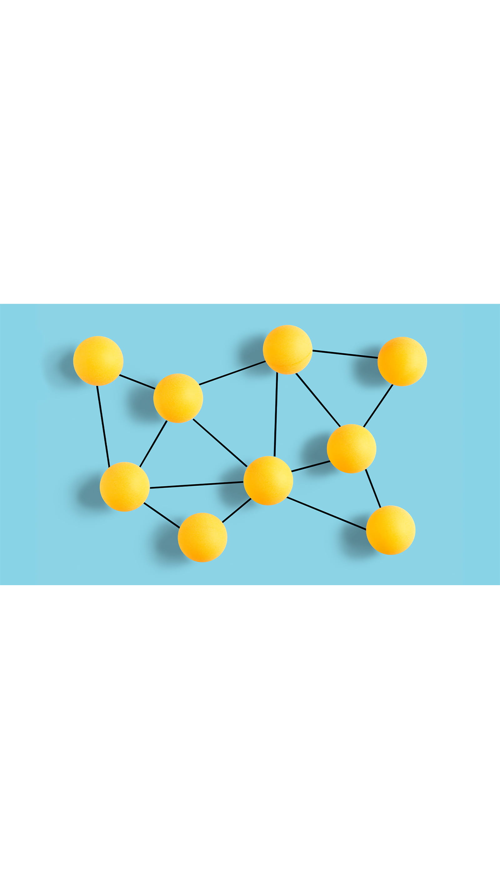 yellow balls circles connected together with black lines on a blue background