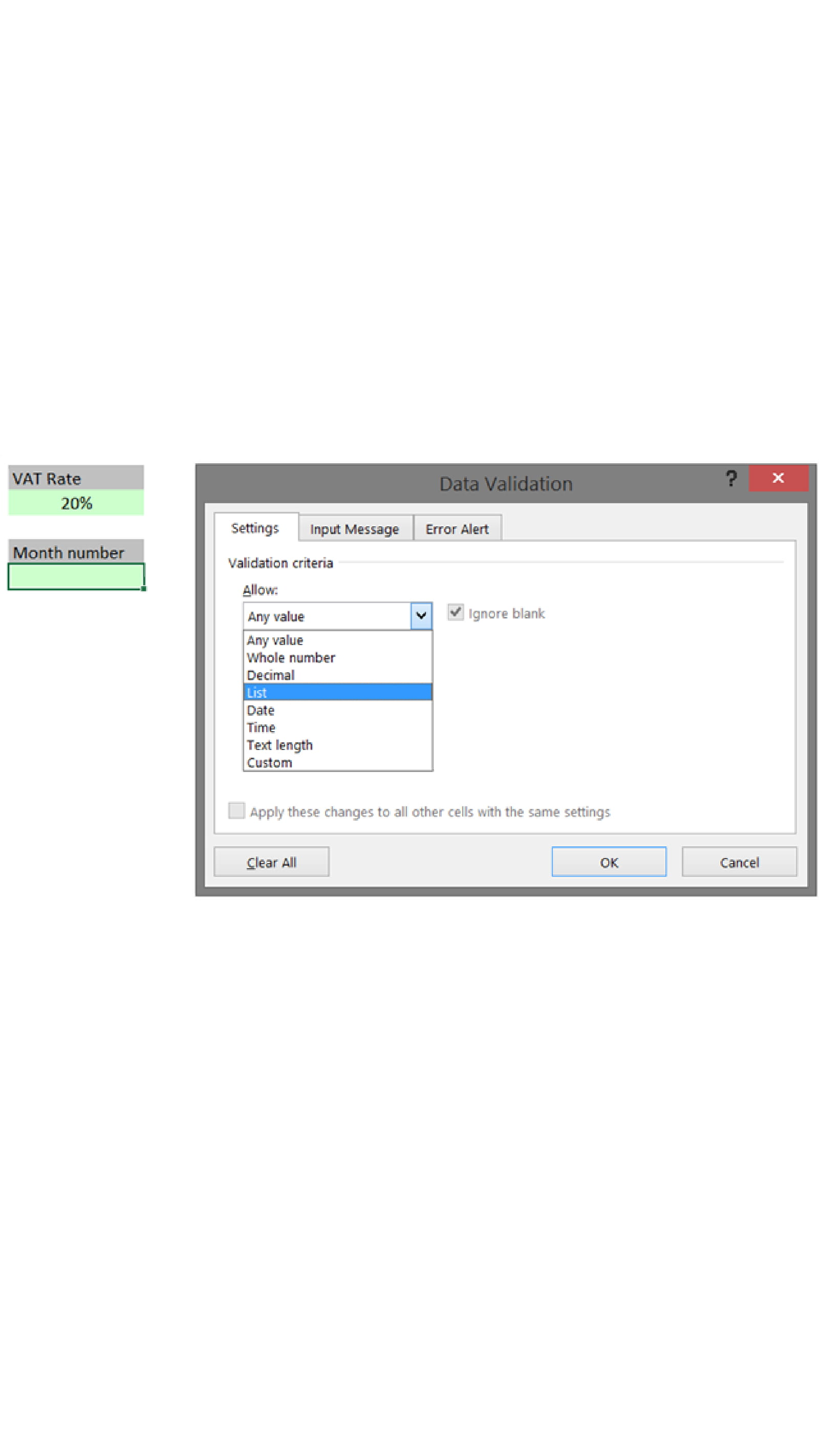 Use of data validation for inputs help to manage and control what inputs are entered in a model.