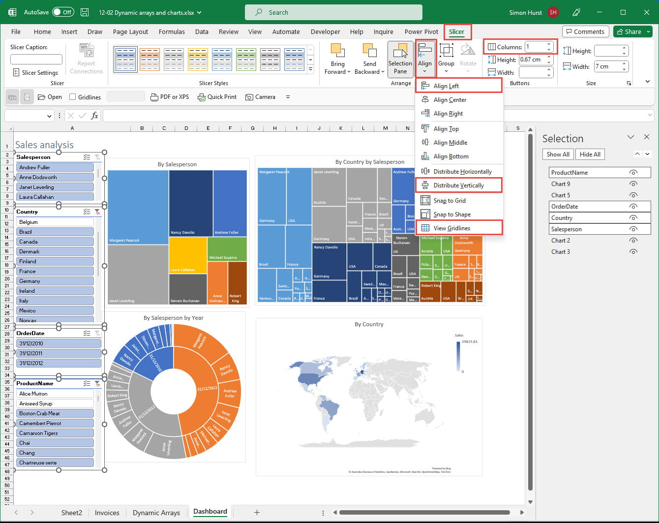 image of dynamic arrays on excel with displayhighlighted
