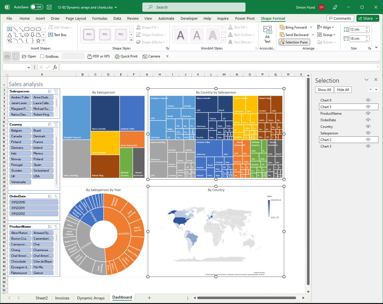 image of dynamic arrays on excel with map highlighted