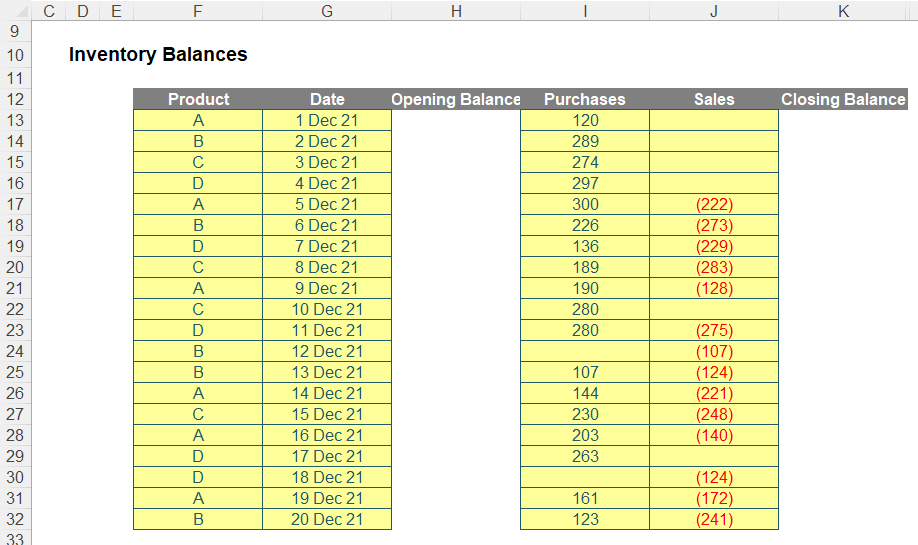 Excel screenshot