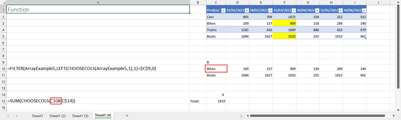 Screenshot from excel spreadsheet