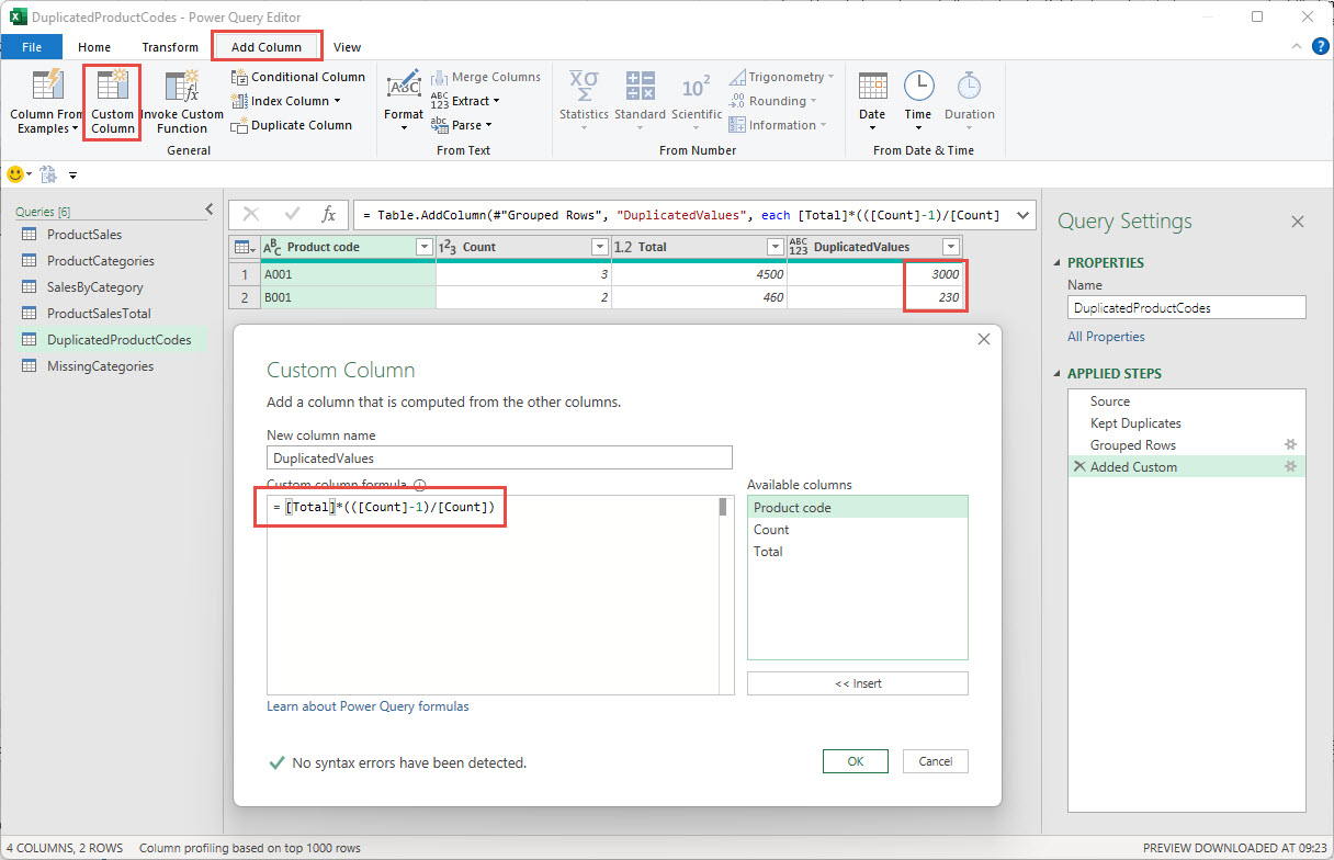 Excel spreadsheet screenshot