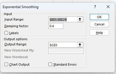 exponential smoothing on excel