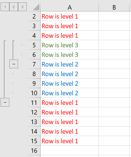 Screenshot showing how to hide rows at a deeper level in Excel
