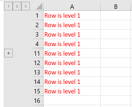 Screenshot showing rows with level 1