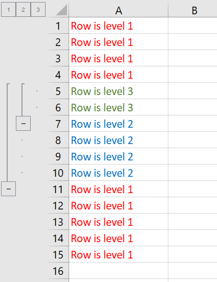 Screenshot showing rows with level 3 or lower