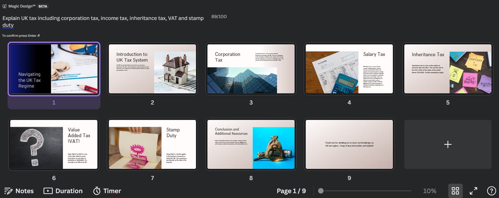 Screenshot of presentation slides in Canva