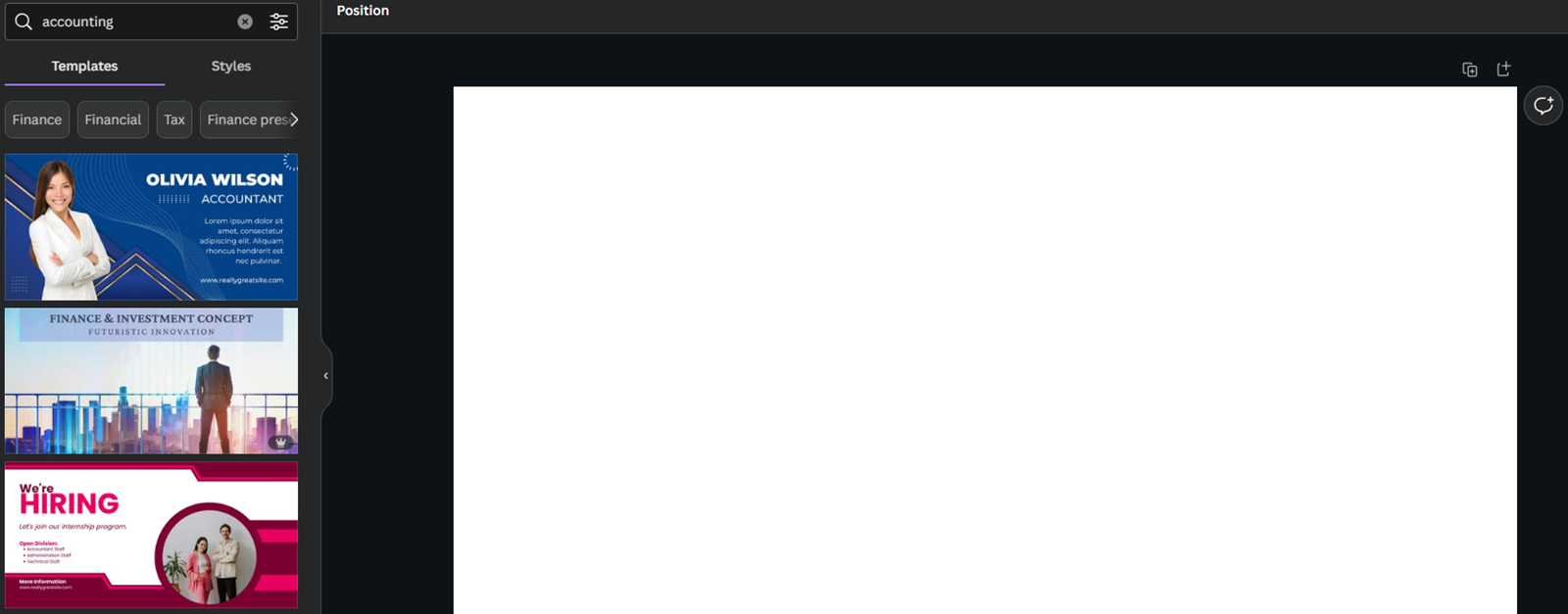 Screenshot of Canva templates