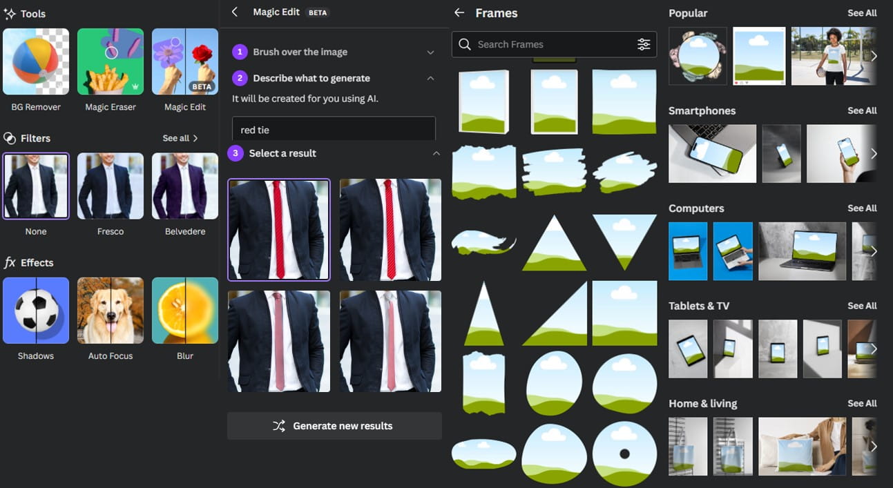 Screenshot of image editing tools in Canva