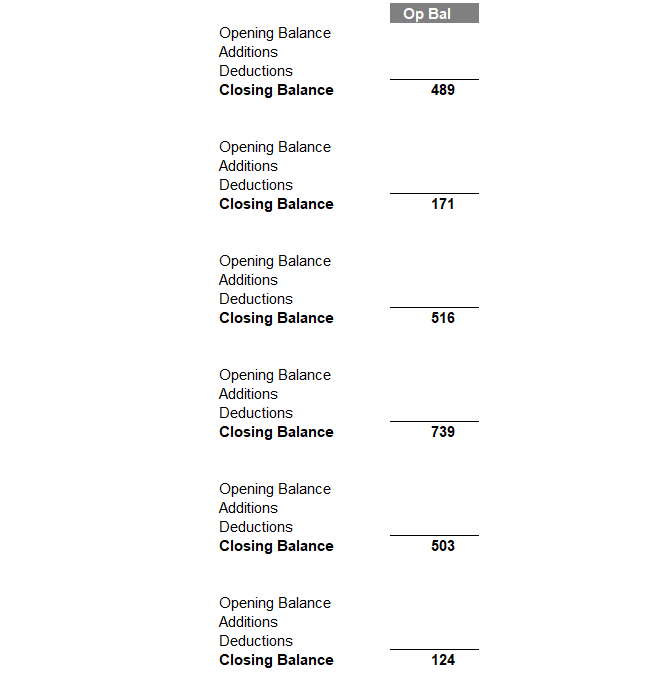 Screenshot of opening balance in Excel spreadsheet