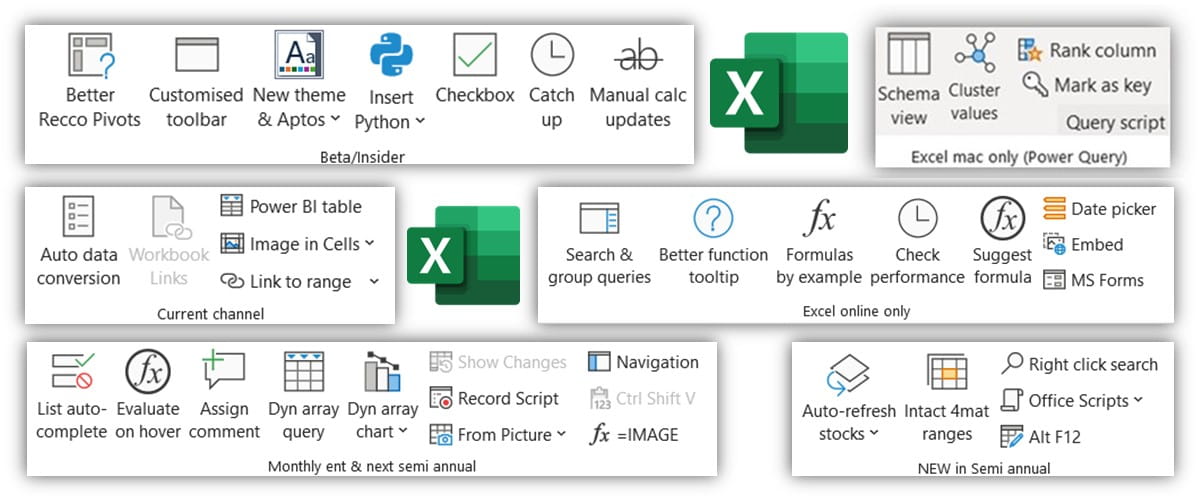 Screenshot of Excel features