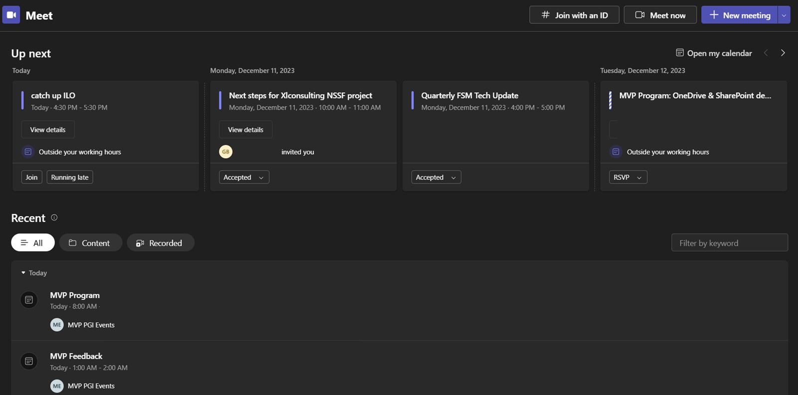 Screenshot of Teams app