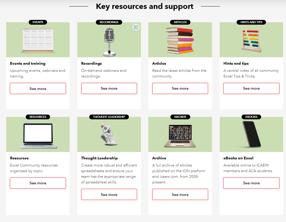 screenshot from the excel community homepage