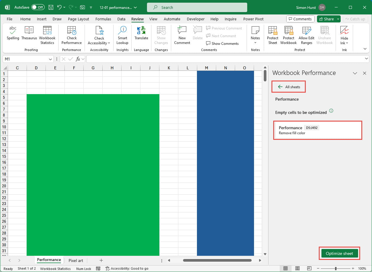 Screenshot of how select Sheet and check performance in Excel