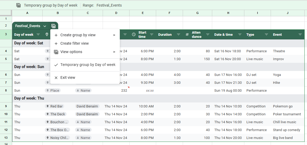 Excel screenshot