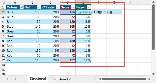 Screenshot of Excel