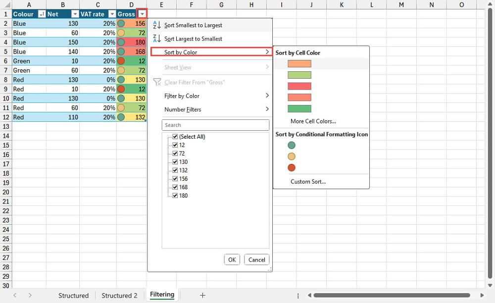Screenshot from an Excel spreadsheet