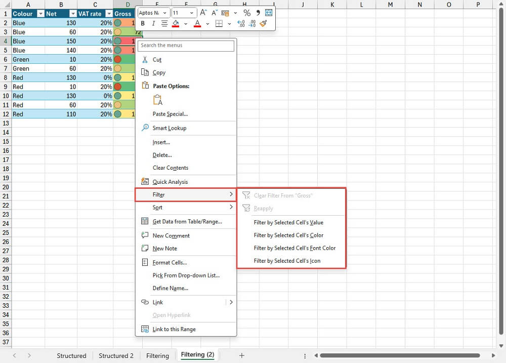Screenshot from an Excel spreadsheet