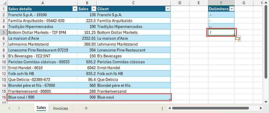 Image of ‘space slash space’ delimiter in Excel