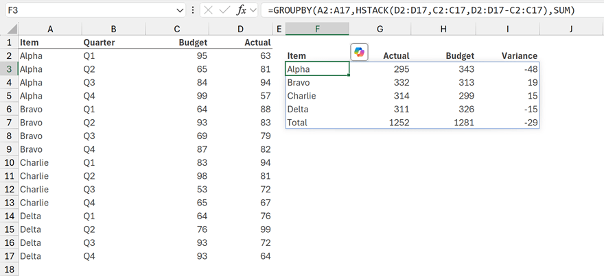 Screenshot of an excel spreadsheet