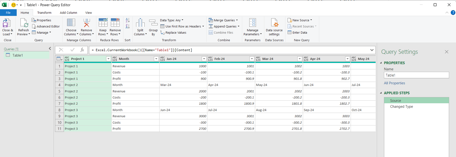 Screenshot of new query in PowerQuery