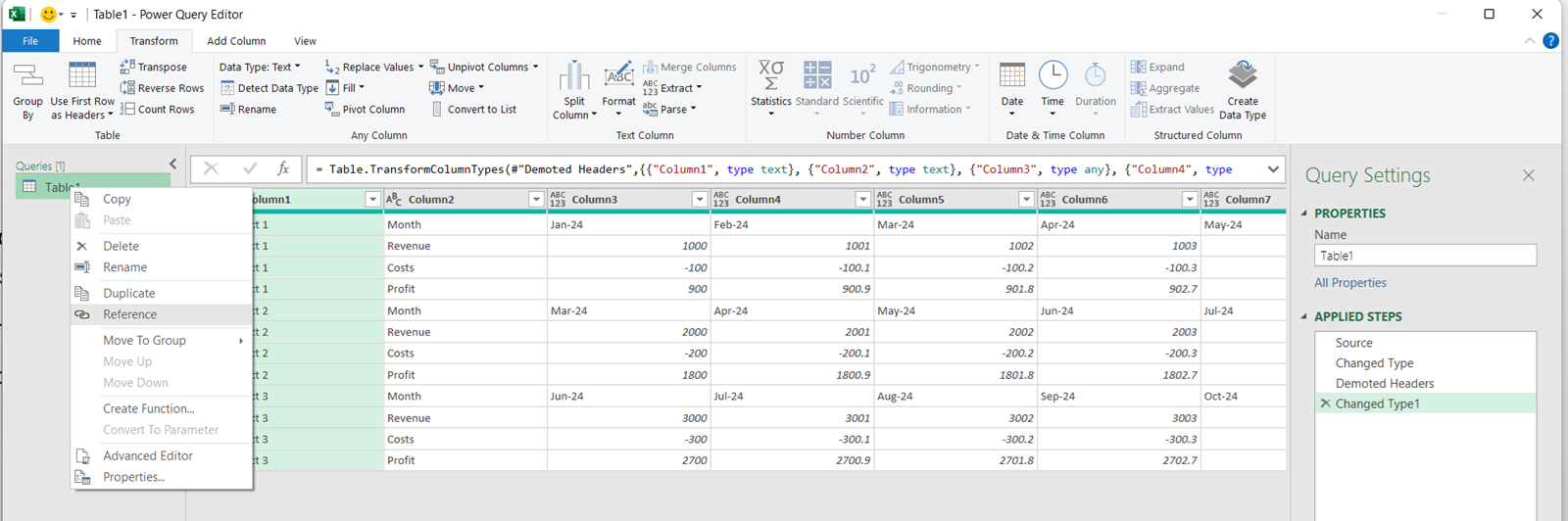 Screenshot of how to reference Table 1 as a source