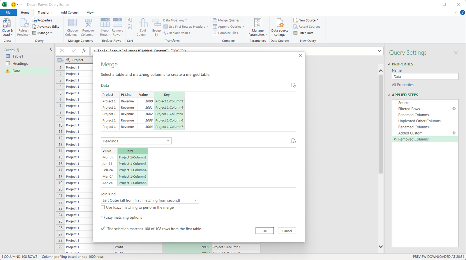 Screenshot of Merge dialogue box