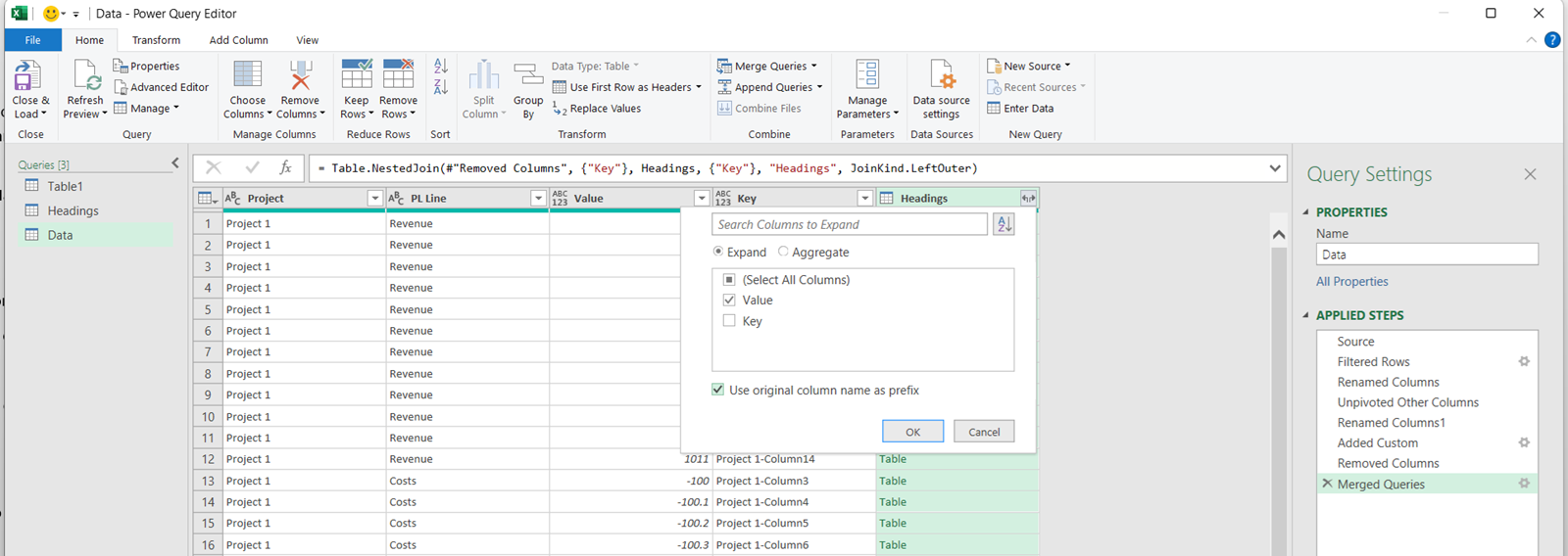 Screenshot showing how to keep only the "Value" field