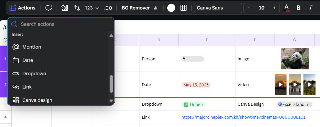 Screenshot of an excel spreadsheet