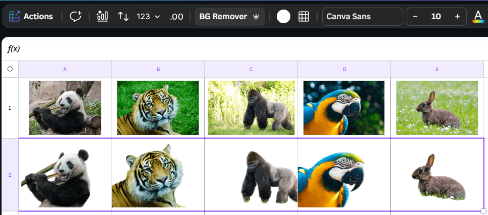 Screenshot of an excel spreadsheet